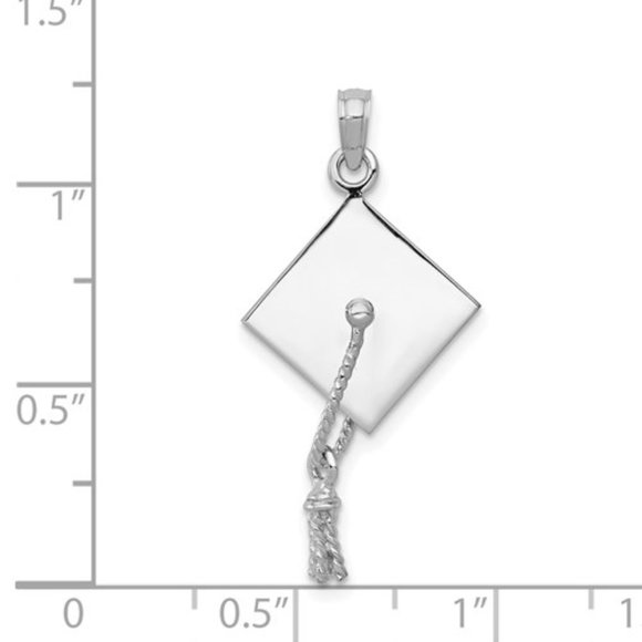 14k White Gold Graduation Cap Pendant - Picture 5 of 5